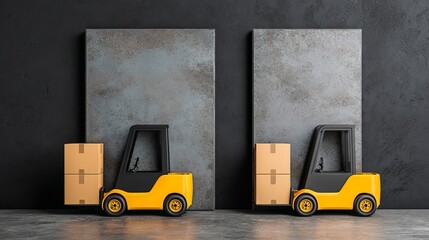 Naklejka premium Forklifts Handling Boxes in Industrial Setting - Smart Management System