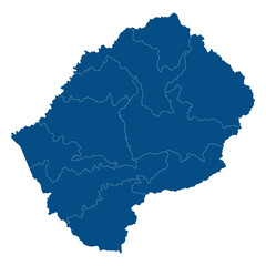 Lesotho map subregions. Map of Lesotho subregions in blue color