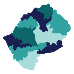 Lesotho map subregions. Map of Lesotho subregions in multicolor