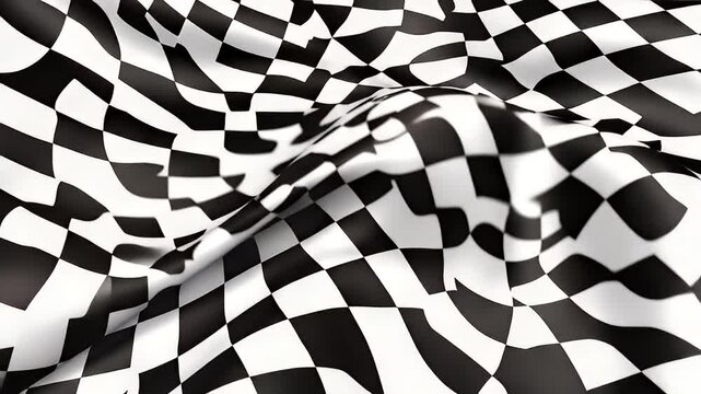 Undulating checkered surface with black and white squares