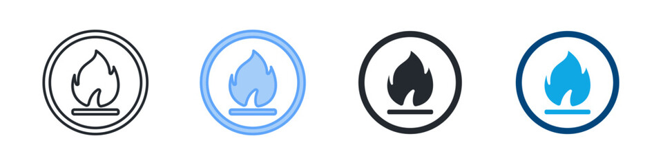 Flammable Icon Set Multiple Style. Designed In Outline, Blue, Glyph, Dual Tone