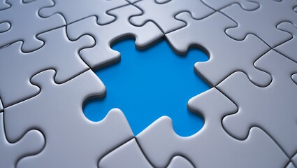 Missing Piece in Puzzle Represents Problem Solving Strategy with Blue Background and Interlocking Pieces for Conceptual Business Approach