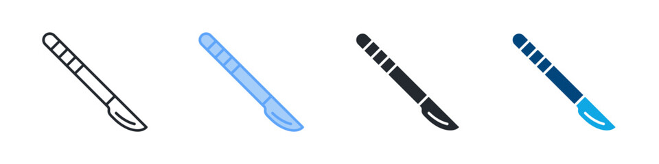Scalpel Icon Set Multiple Style. Designed In Outline, Blue, Glyph, Dual Tone