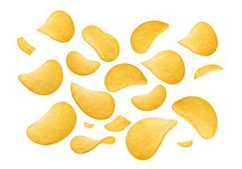 Isolated Potato Chips on Transparent Background