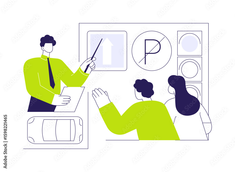 Poster learn traffic rules abstract concept vector illustration.