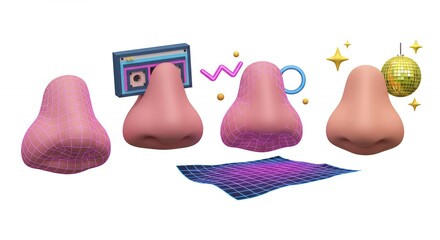 Four digital noses graphic elements playful decorative
