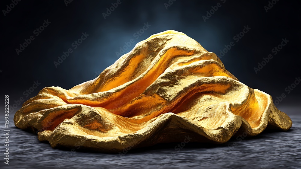 Poster an abstract background made from glossy gold foil with randomly folded and wrinkled textures under d