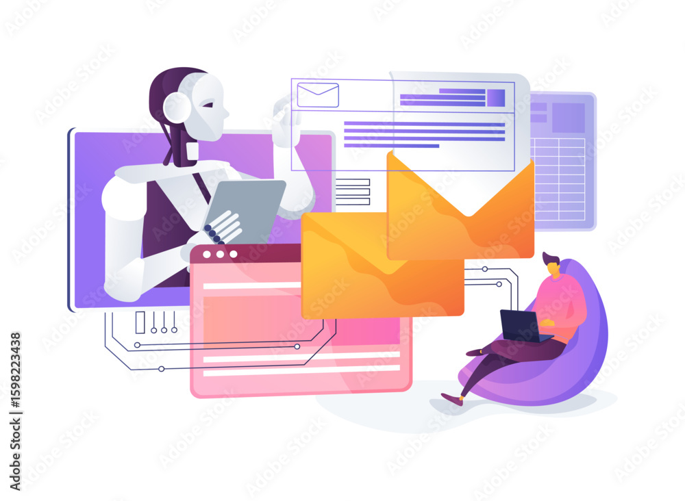 Poster ai-driven email sorting systems abstract concept vector illustration.