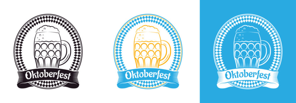 Oktoberfest icon, logo or label. Beer festival celebration design template. October fest emblem, badge. Traditional German, Bavarian beer festival. Vector illustration.