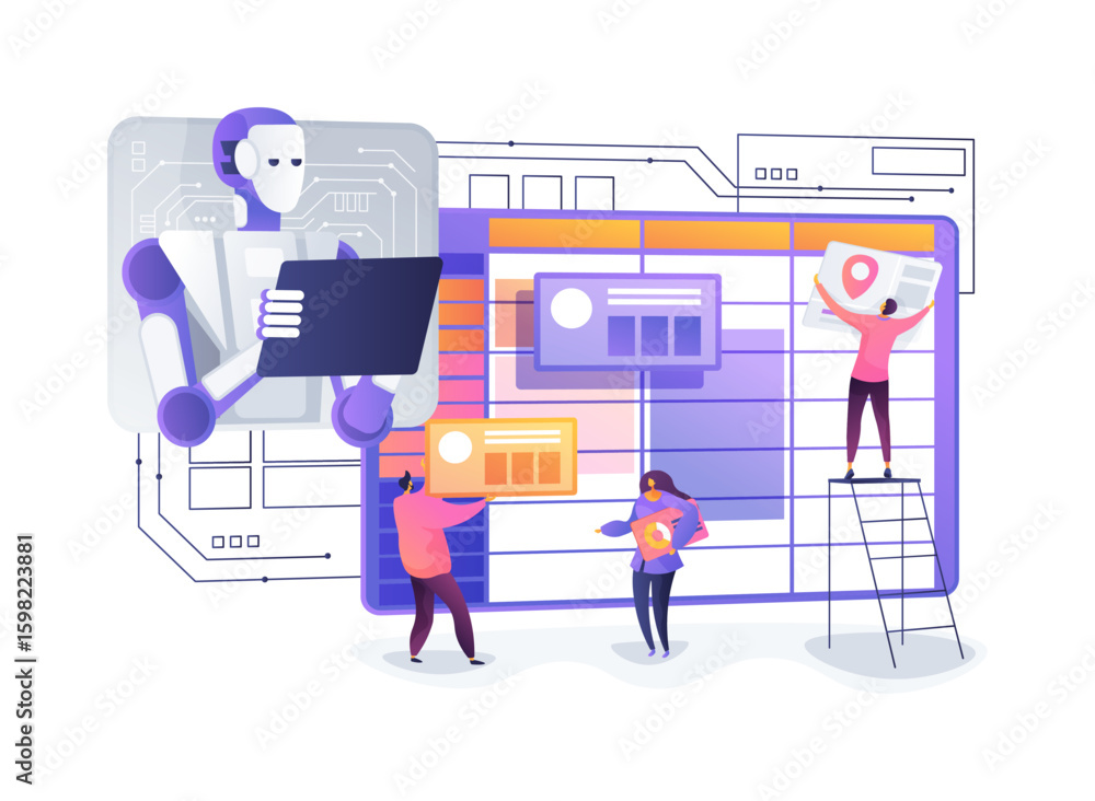 Poster ai-supported time blocking schedulers abstract concept vector illustration.