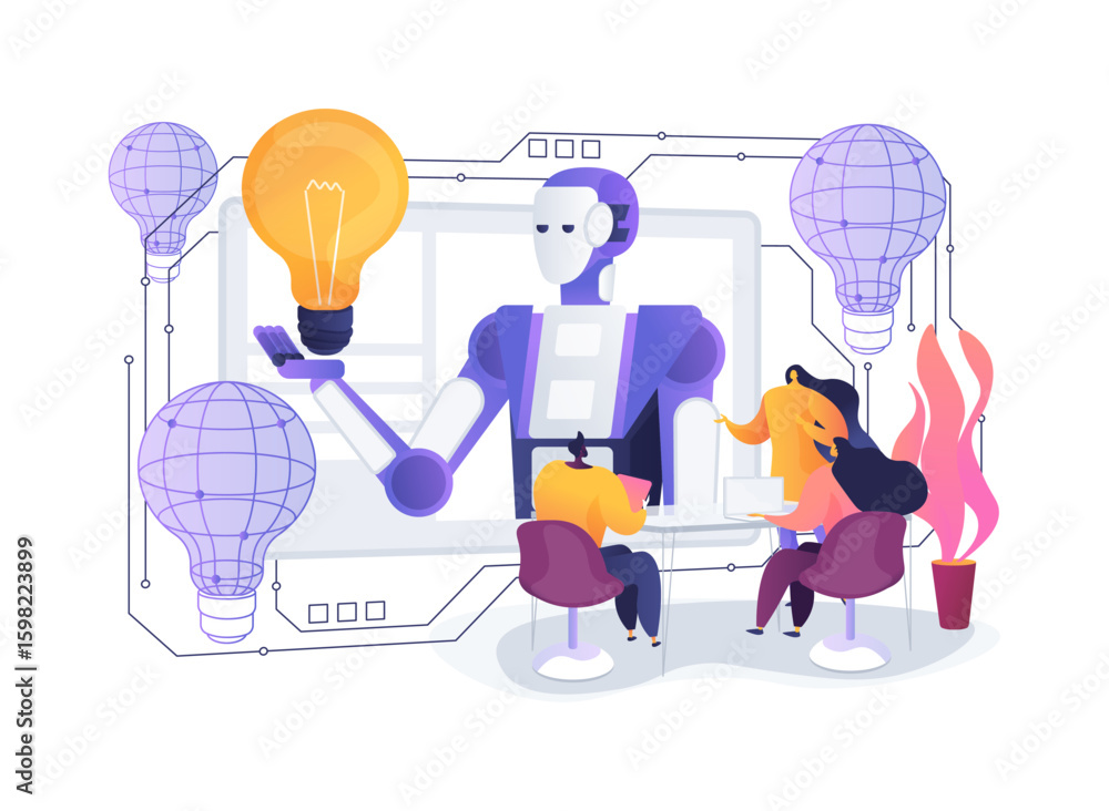 Aufkleber ai-powered startup idea generators abstract concept vector illustration.