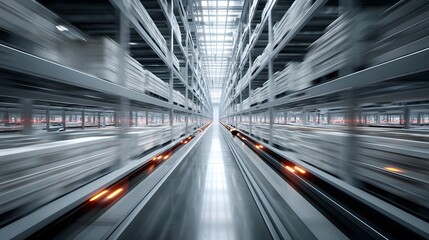 Visionary Automated Warehouse Showcasing Effortless Robotic Inventory Management and Cutting-Edge Logistics Innovation