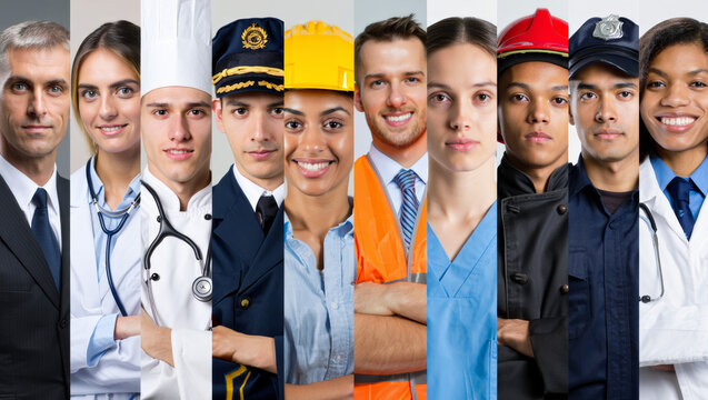 A diverse collage showcasing people of various professions, each contributing unique skills to society's vibrant tapestry.