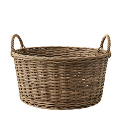 Isolated Photorealistic Brown Wicker Basket With Handles