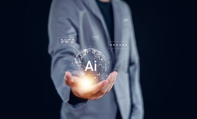 Ai technology, Businessman show technology smart robot AI, artificial intelligence deep learning, Technology smart robot AI agents.