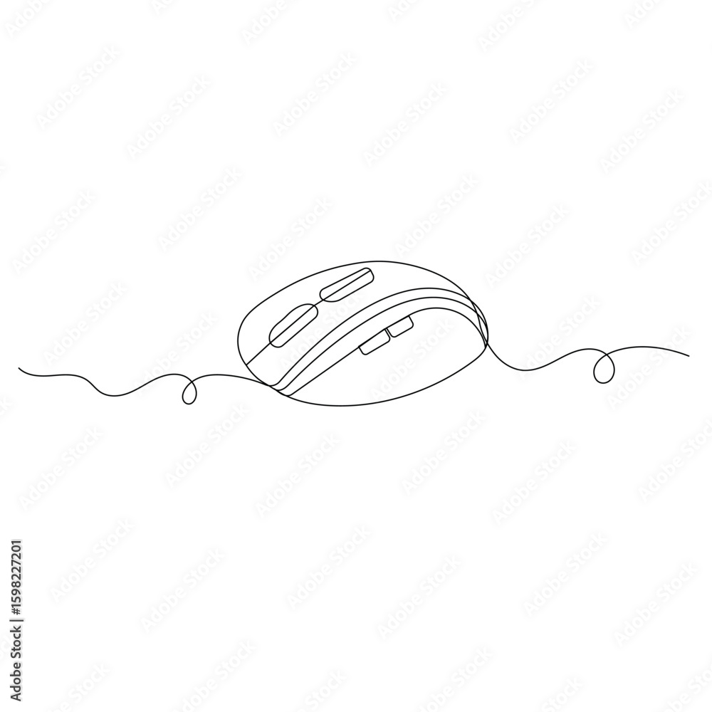 Poster computer mouse icon continuous one line drawing outline vector illustration