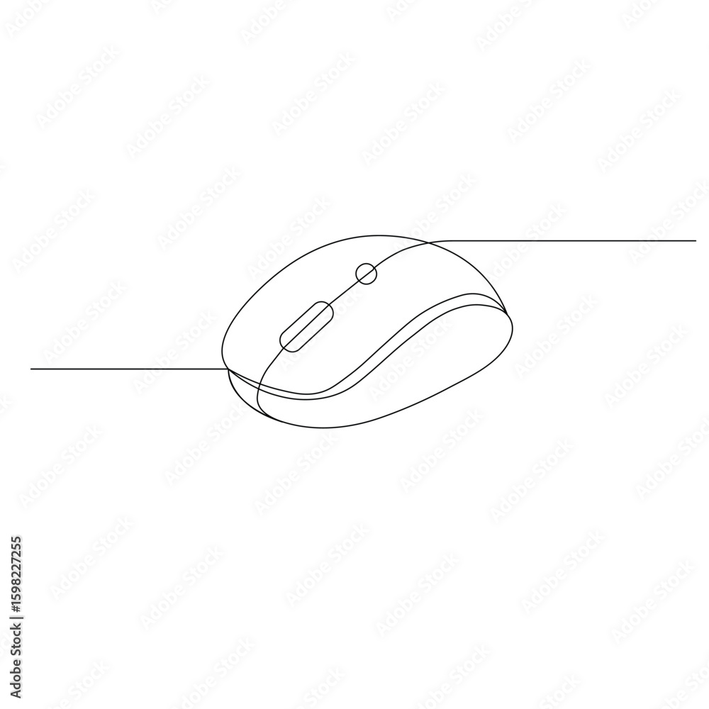 Poster computer mouse icon continuous one line drawing outline vector illustration