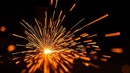 Abstract close-up of glowing orange sparks in a dark industrial setting, showcasing metalwork artistry.