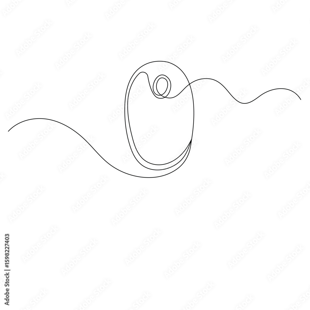 Poster computer mouse icon continuous one line drawing outline vector illustration
