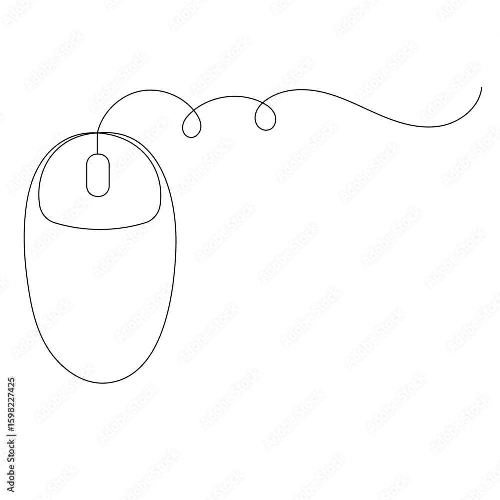 Poster computer mouse icon continuous one line drawing outline vector illustration