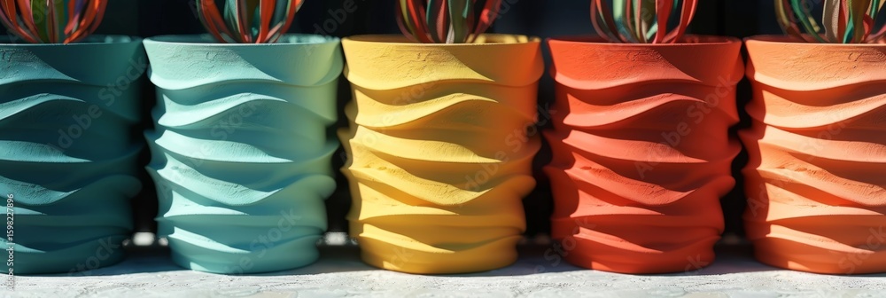 Poster square pot with intricate interlocking zigzag lines in contrasting colors.