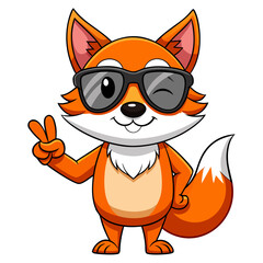 Obraz premium Funny 3D cartoon Fox in sunglasses smiling and showing peace sign