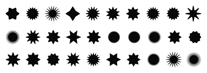 Starburst badges and stickers. Starburst black sticker set - collection of special offer sale round and oval sunburst labels and buttons isolated on white background. Stickers and badges with star