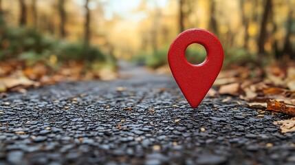 Red marker on a pathway in a park.
