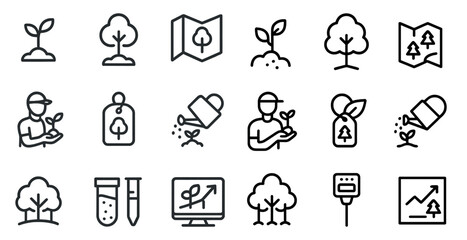 Environment and nature icons set – outline, linear, eco and sustainability symbols