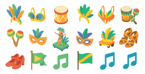 Obraz premium Carnival and festival isometric icons set – vibrant, celebration, party symbols