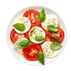 Fresh Caprese Salad with Sliced Tomatoes, Mozzarella, and Basil Leaves