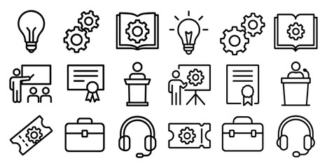 Education and training outline icons set – linear, instructional, learning tools