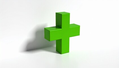 Obraz premium A green 3D plus sign symbol representing positivity, growth, and addition, isolated on a clean white background