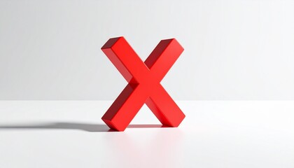 Obraz premium A bold red X symbol standing on a white background. A 3D illustration representing cancellation, rejection, and wrong decisions.