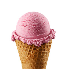 Photo of Single Scoop of Pink Ice Cream on Waffle Cone