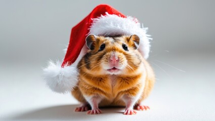 A hamster wearing a Santa hat.