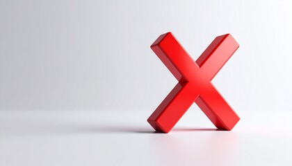 Obraz premium A three-dimensional red 'X' symbol representing concepts of rejection, error, and cancellation on a white background.
