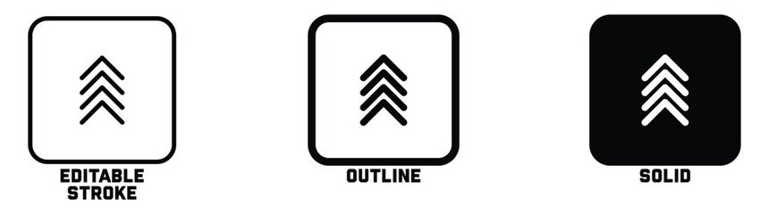 Swipe up icon button. Scroll arrow up icon sign - upload icon button, send, export icons in editable stroke, outline, and solid styles, perfect for call to action, navigation Vector illustration.