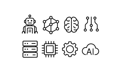 Obraz premium Minimalistic ai and technology icons featuring neural networks and cloud computing