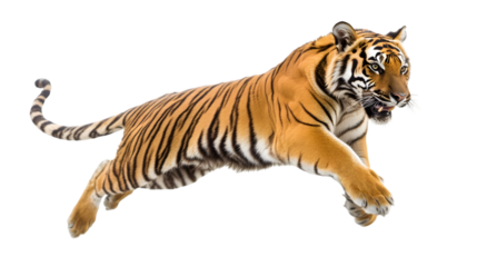 Majestic Tiger Jumping Isolated on White Background