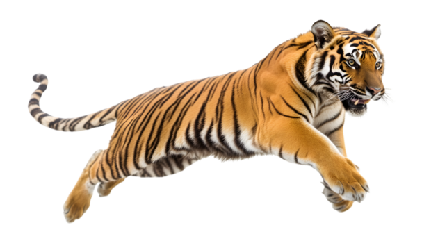 Majestic Tiger Jumping Isolated on White Background