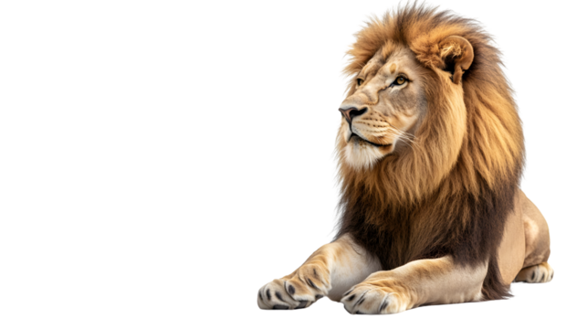 Majestic Lion Sitting on White Background - Isolated Wildlife Portrait