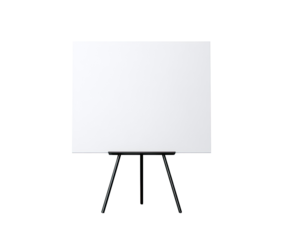 Blank white board on a black easel