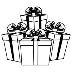 Stack of wrapped gift boxes with ribbons silhouette
