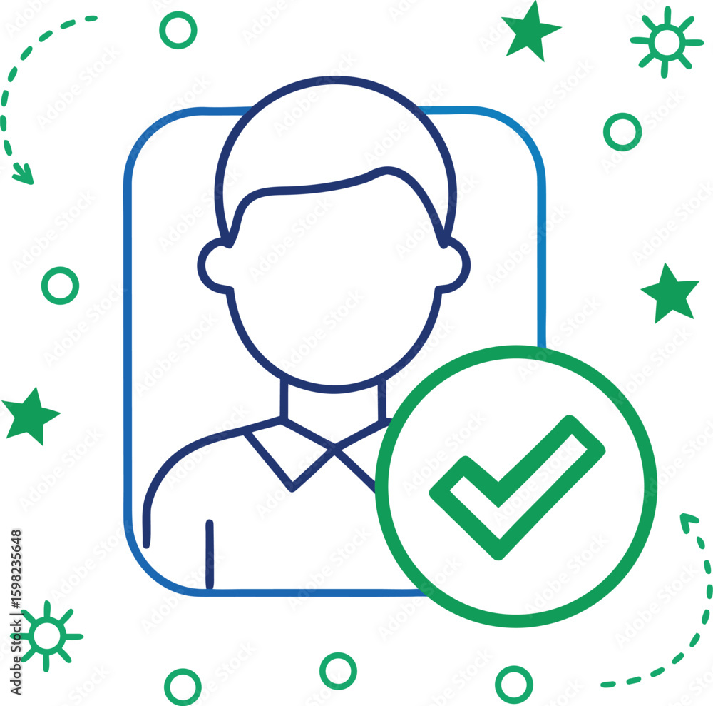 Poster line art verified member badge icon with checkmark symbol isolated on transparent background