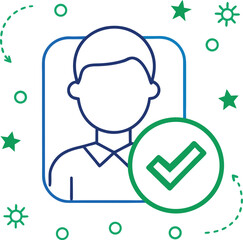 Line art verified member badge icon with checkmark symbol isolated on transparent background