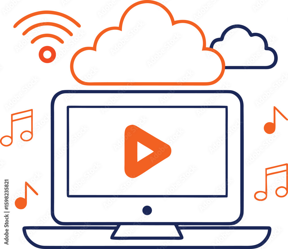 Poster line art icon representing a streaming service isolated on transparent background