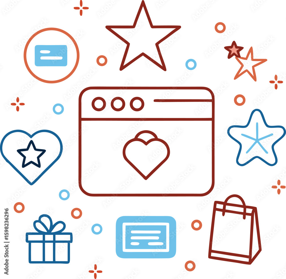 Poster line art loyalty program icon with star and checkmark isolated on transparent background