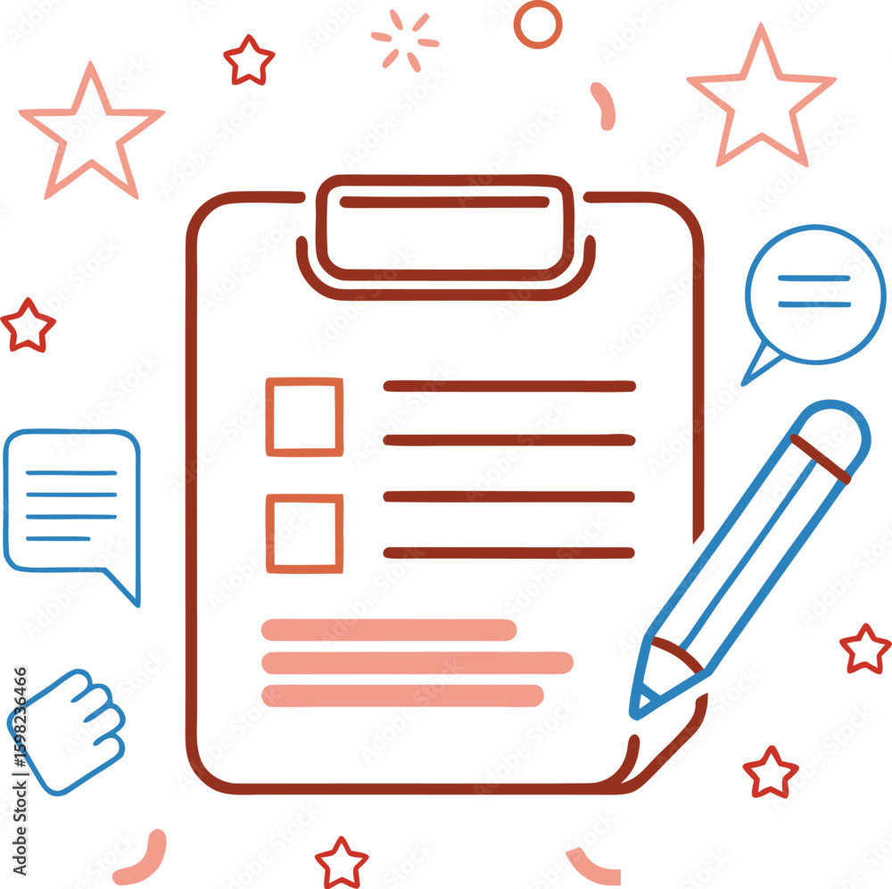 Poster line art feedback request icon for user communication and surveys isolated on transparent background