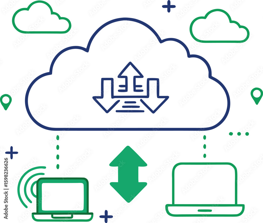 Poster simple line art cloud icon representing cloud subscription services isolated on transparent backgrou